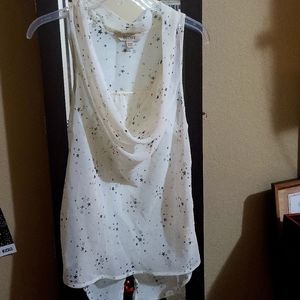 White sheer open back blouse with stars